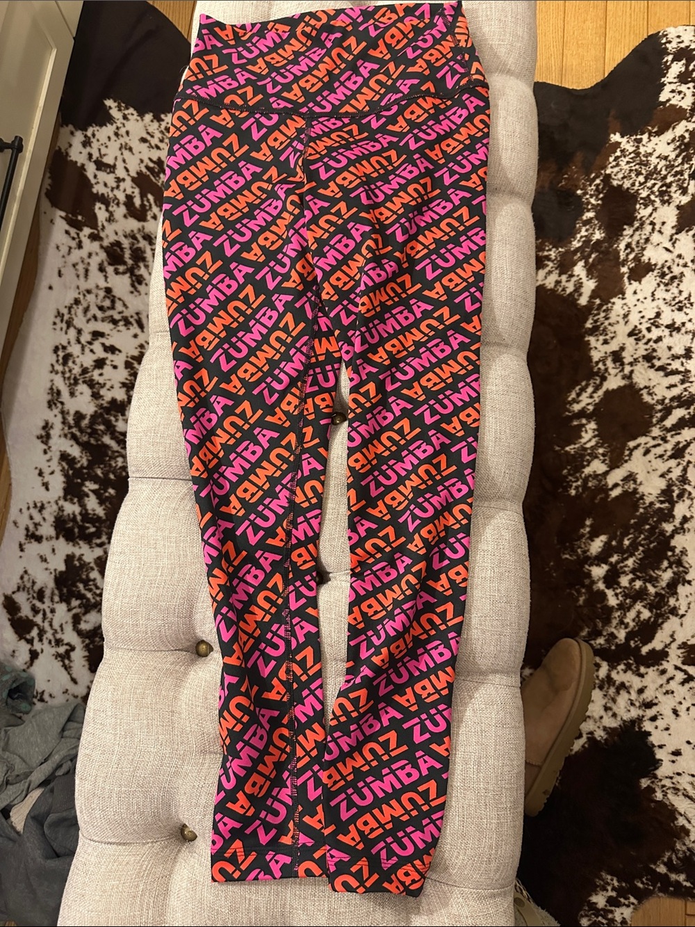 Zumba Fitness Black Leggings with Pink and Orange Logo Print